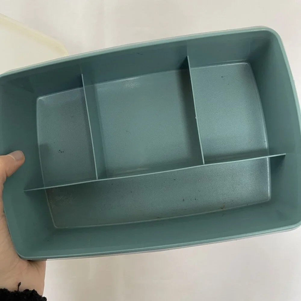 Tupperware vintage turquoise box storage kitchen sewing‎ box 9.5 x 6.5 inches